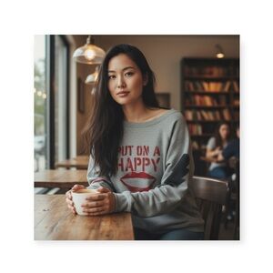 Lauren Moshi ᨎ Put On A Happy Oversized Sweatshirt ᨎ Heather Grey Red Lip ᨎ XS
